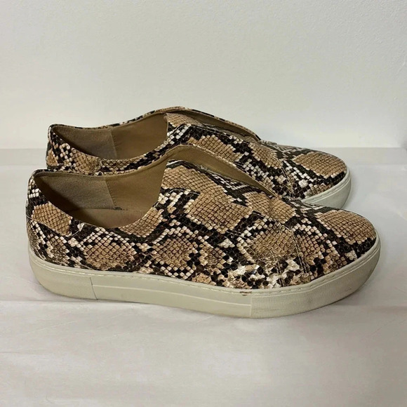 J/Slides Python Snake Print Tan Brown Faux Leather Low Top Slip On Sneakers Size - Picture 3 of 9